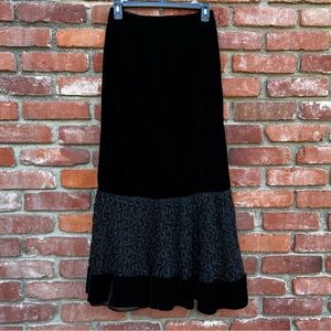 Vintage Edwardian Inspired Handmade Black Velvet Flared Bottom Skirt With Lace